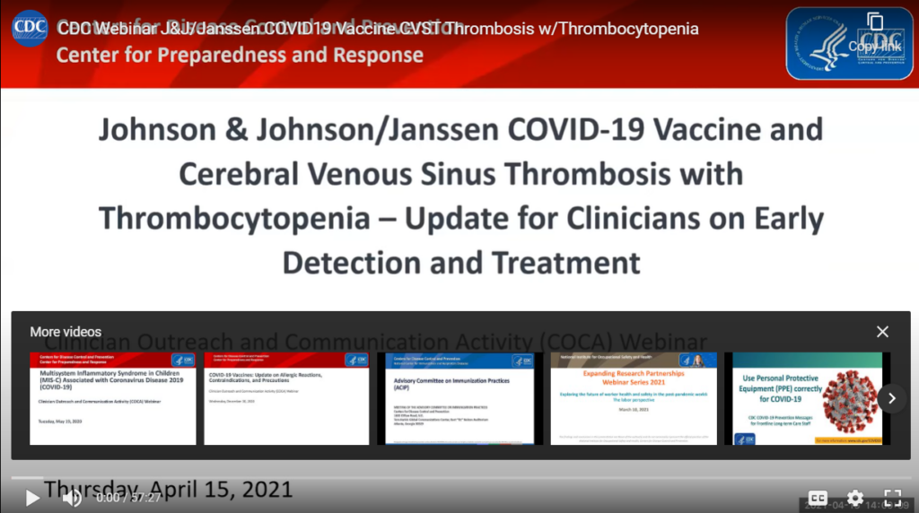 Expertos discuten las ultimas evidencias de coagulos de sangre relacionados con la vacuna de Jhonson & Jhonson