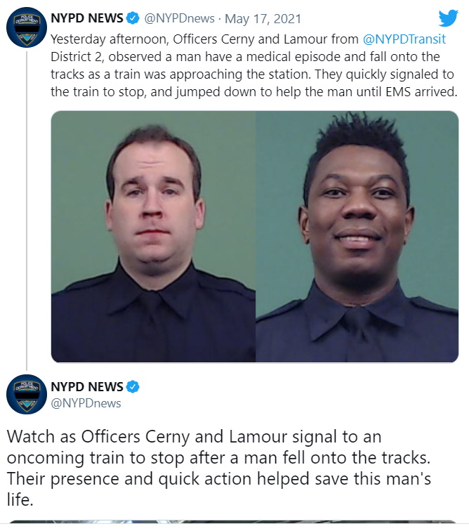 Policías rescatan a joven que cayó en vías del metro en Nueva York (video)